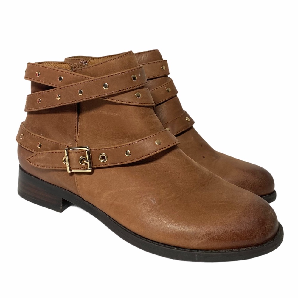 Vionic Sz 6 Country Lona Strappy Studded Leather Orthopedic Booties Ankle Boots